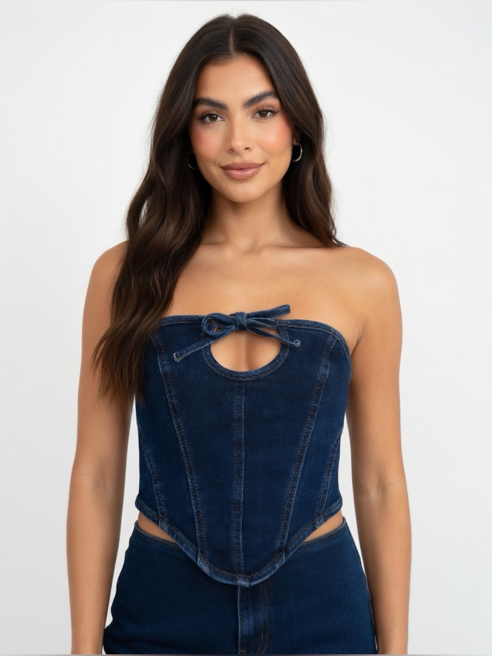 Garage Strapless Denim Keyhole Tie Bustier Crop Top Size XXS